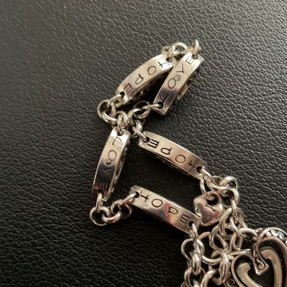 Brighton Ellington Hope Love Chain Heart Bracelet Silver Tone Engraved - Picture 3 of 4